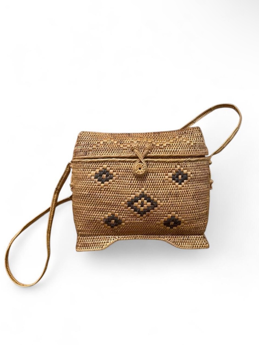 Vintage artisan woven rattan crossbody bag